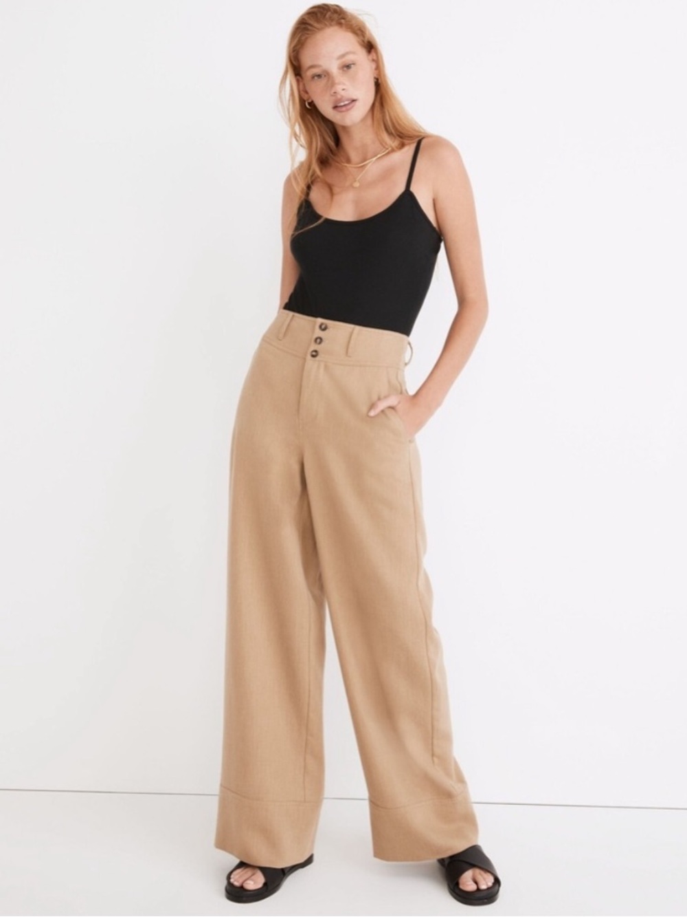 NWT Madewell Button-Front Cuffed Wide-Leg Pants in Travel Linen-Blend Size 16